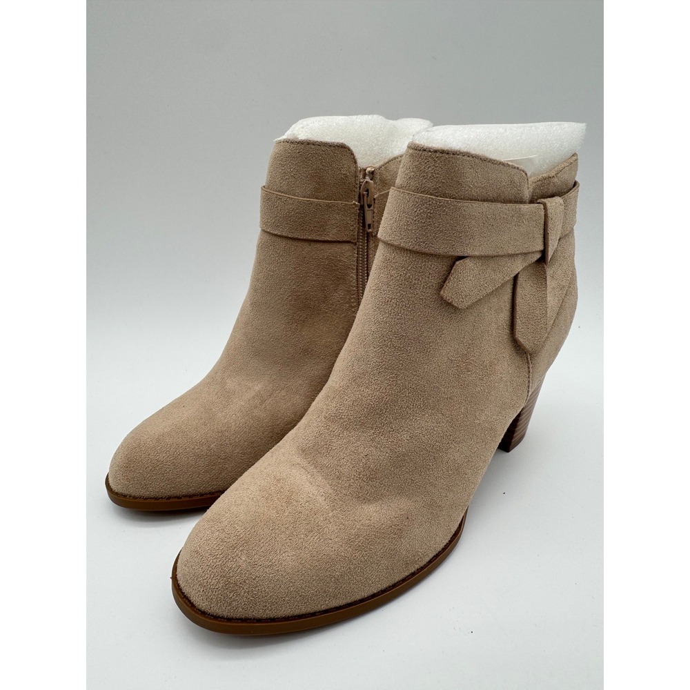 ZBY Ankle Boots Tan Suede‎ Women's US 9 Block Heel Side Zip Booties